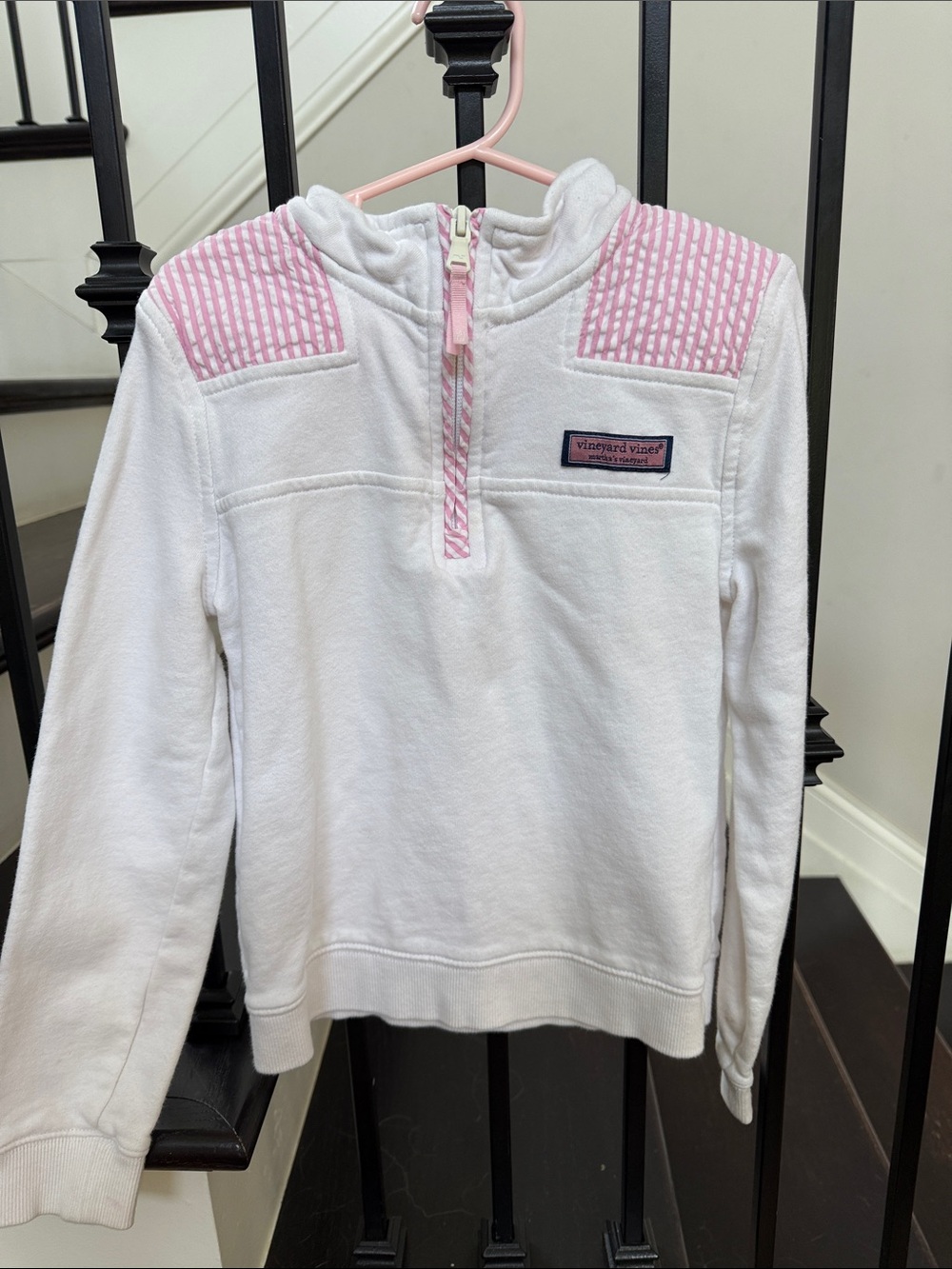 Vineyard Vines White Pullover with Pink Trimmed Shoulders